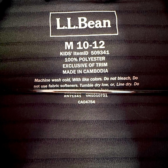 L.L. Bean Kids' Hooded Airlight Full-Zip, Size M (10-12) Girls Boys - Picture 3 of 3